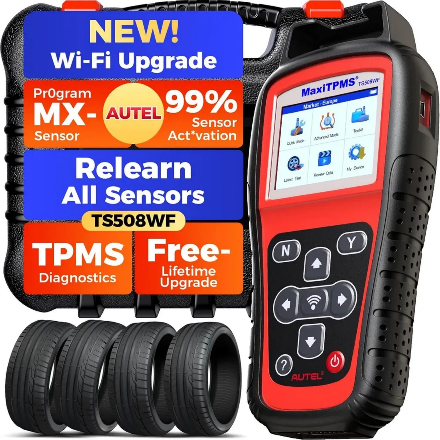 Autel MaxiTPMS TS508WF TPMS Programmiergerät mit WiFi, 2026 Version, Unterstützung für MX-Sensor, Zurücksetzen/Lernen/Aktivieren aller RDKS-Sensoren, DTCs lesen/löschen