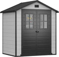 YITAHOME Robustes Gartenhaus aus Kunststoff 183x135x208 cm, Wetterbeständiger Aufbewahrungsschuppen mit abschließbaren Türen und Lüftung, Ideal für Werkzeuge und Fahrräder, Grau Schwarz