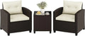 Yaheetech 3-tlg. Rattan-Lounge-Set mit Kissen, Balkonmöbel für 2 Personen, Sessel & Tisch, Braun/Beige