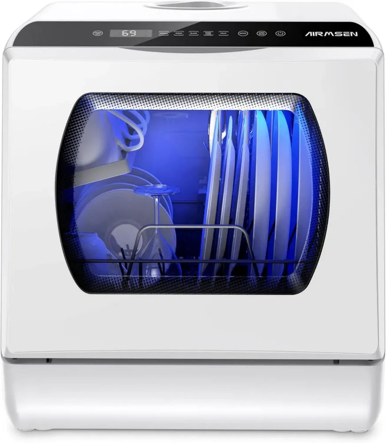 AIRMSEN Kompakter Tischgeschirrspüler, 5+1 Programme, 5L Tank, Touchscreen & LED, Ideal für Küche & Apartment (Weiß)