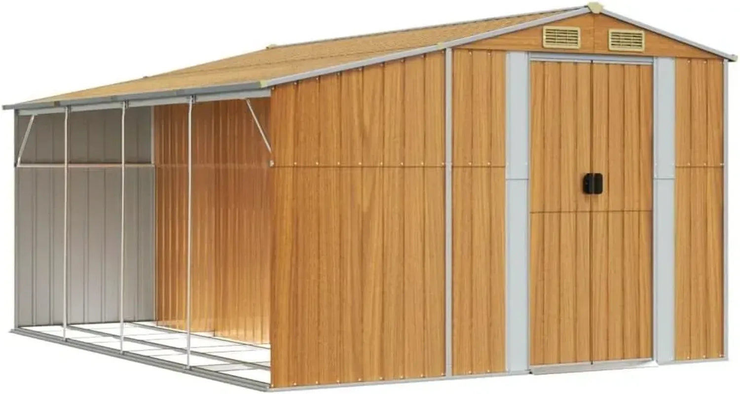 vidaXL Metallgerätehaus mit Satteldach, Stauraum und Griffen, Hellbraun 277x365,5x179 cm